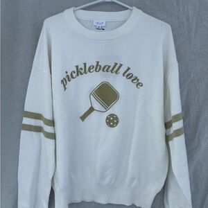 Le Lis Pickleball Love Crewneck Sweater - Cream and Tan